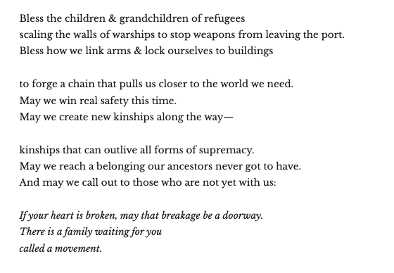 Thank you @poetrynw for giving this poem a home in this time. This is a blessing over all the incredible organizing work happening every single day, every single hour— amidst the unfathomable horror of ongoing genocide in Gaza.