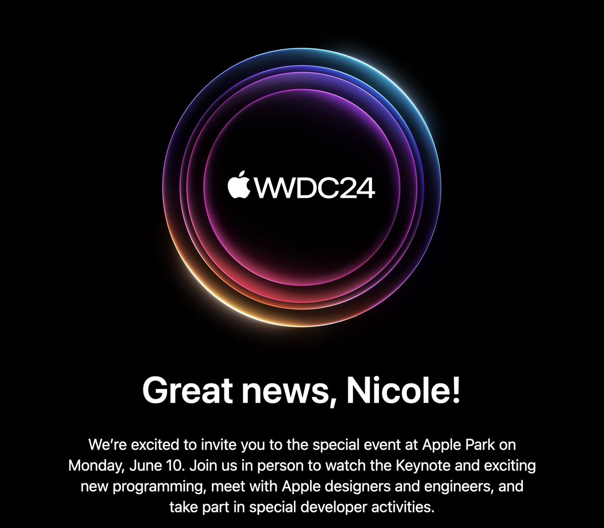 NicoleLazzaro's tweet photo. OMG! @PlayWhiteRabbit Let's GO! 
✨🐰🎩😎🍎✨
#WWDC24 https://t.co/nWRahRf5g1