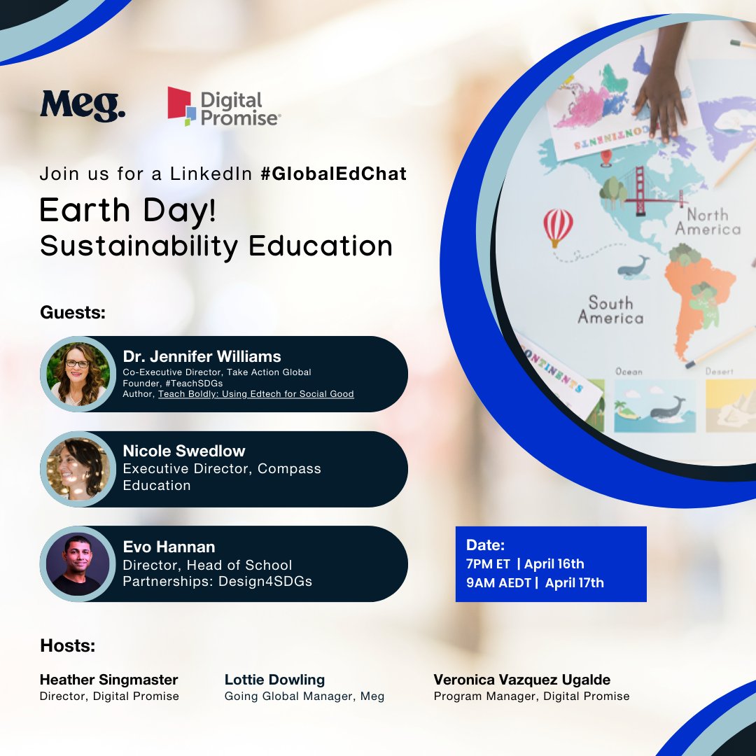 📣🗓️ Mark your calendars! Join @LottieDowlingNZ and @DigitalPromise as they host another #GlobalEdChat about the importance of #sustainability education: loom.ly/kE6lUdM #EarthDay #SustainabilityEd #TeachSDGs