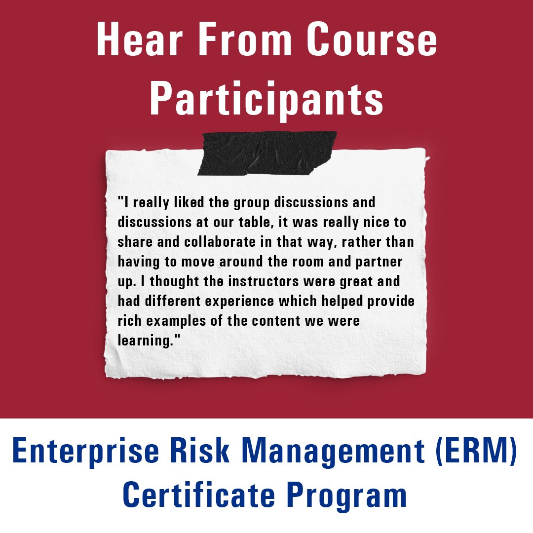 Ready to lead with confidence? Join our interactive ERM Certificate program! 🌟 Our attendees rave: “Great educational training” & “Loved the group work!” Collaborate with experts and develop an action plan tailored to your health care organization. ow.ly/Elyq50R8QHC