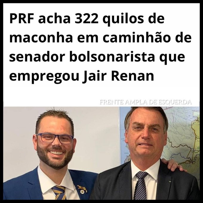 DilmaResiste's tweet photo. Em 2023, a PRF achou 322kg de maconha no caminhão da empresa do pai do senador bolsonarista Jorge Seif (PL-SC), que foi secretário da pesca do inelegível e nomeou Jair Renan em seu gabinete. Crime e mamata andavam juntos, mas acabou! Por isso odeiam LULA.
Via @FrenteAmpla13 https://t.co/QDSvNr73BY