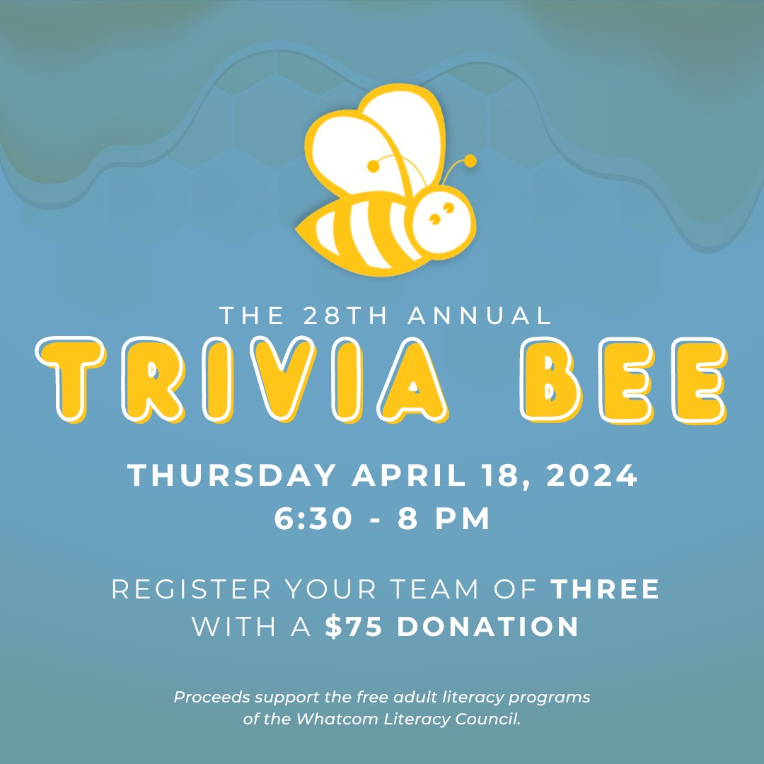 WhatcomLiteracy's tweet image. The Trivia Bee is just TWO WEEKS away!

Are you signed up? If not, register on out website!