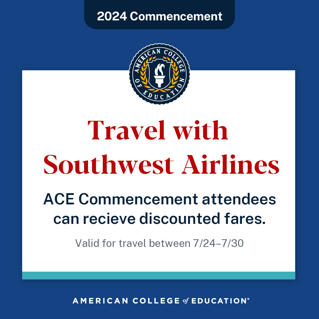 Still on the fence whether you will be traveling in for #ACECommencement? Eligible 2024 graduates & guests can get discounted Southwest fares on travel between July 24-30. Check your email for details. Register for commencement here: bit.ly/3Q2mZun