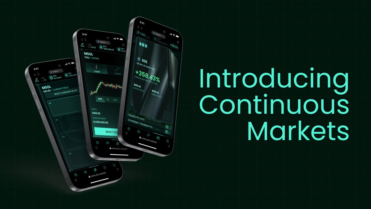 Expiration day meant that trading for all markets had to be halted for 4 hours from 8am UTC. Not anymore. With the introduction of our continuous markets, option markets not immediately expiring will still be tradable. Start trading now: app.sdx.markets/trade