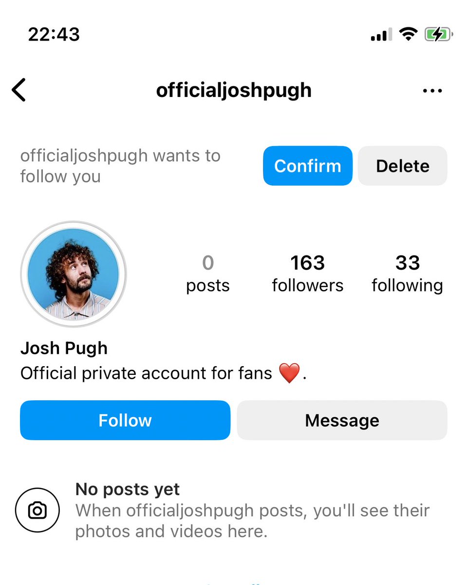 @JoshPughComic Hi Josh, someone is impersonating you on insta - might be worth alerting your followers on there? (A “private account for fans” 😱)
