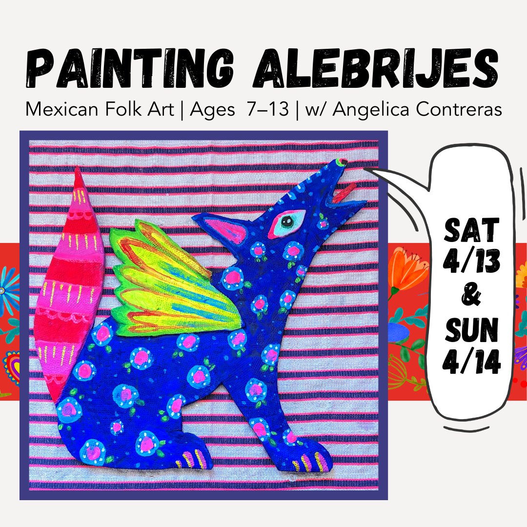 Discover Mexican Folk Art at our 2-day Alebrijes Youth Workshop! Join Artist Angelica Contreras in creating vibrant mixed-media masterpieces inspired by Mexico City and Oaxaca designs. Sign up now at loom.ly/Hytpgqo #MexicanArt #Alebrijes #YouthWorkshop ✨🎨