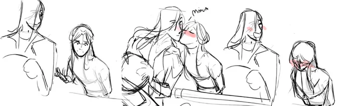 [Artist update]
Just wanted to tell you  I have not given up on finishing Florist Xie.  
I have been and am still on hiatus because my battery is simply too low for various irl reasons that suck.
In the meantime, please enjoy this unfinished sketch I dug up of their first kiss. 