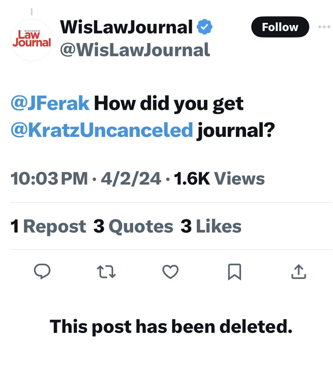 What the heck is really going here? Posting and deleting posts by a supposed professional law journal organization. That’s 2 things posted and now deleted that I know of. @AveryWave80194 was there ever any reason given 4 the 1st “leaked diary” post? Thanks