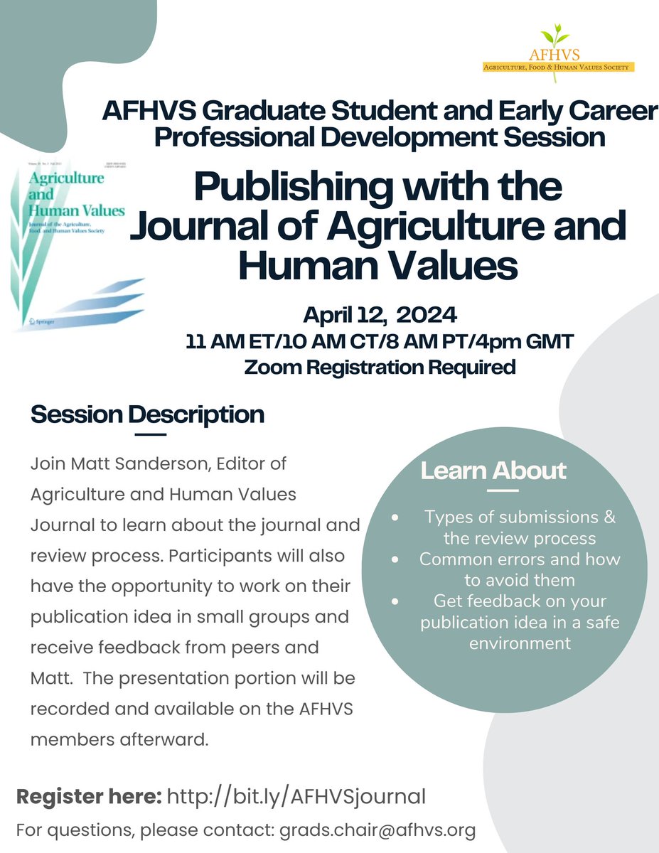 Check out this webinar about publishing with the Journal of Ag and Human Values!