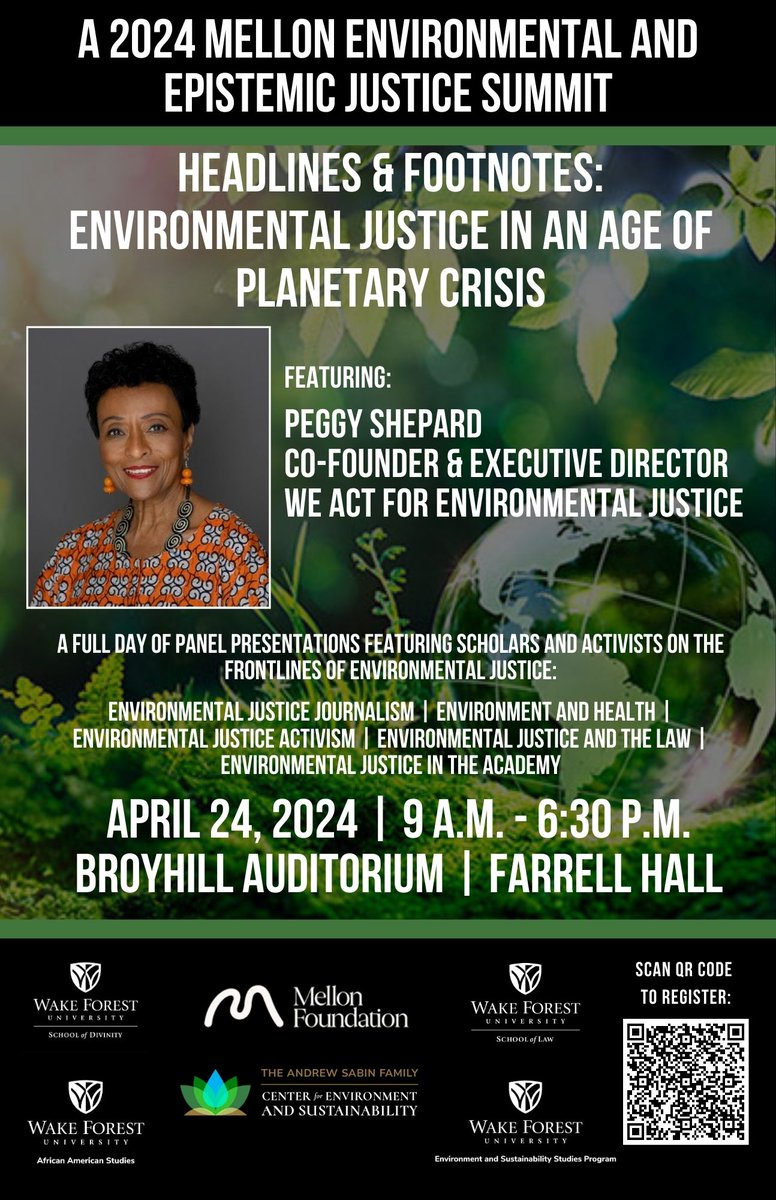 SAVE THE DATE!!! The <a href="/WFUEEJI/">WFU Environmental & Epistemic Justice Initiative</a> 2024 Environmental and Epistemic Justice Summit "Headlines and Footnotes: Environmental Justice in an Age of Planetary Crisis" - 9am-6:30pm on the campus of <a href="/WakeForest/">Wake Forest University</a> in <a href="/CityofWS/">City of Winston-Salem, NC</a> | Free and open to the public. Info: eventbrite.com/e/headlines-fo…