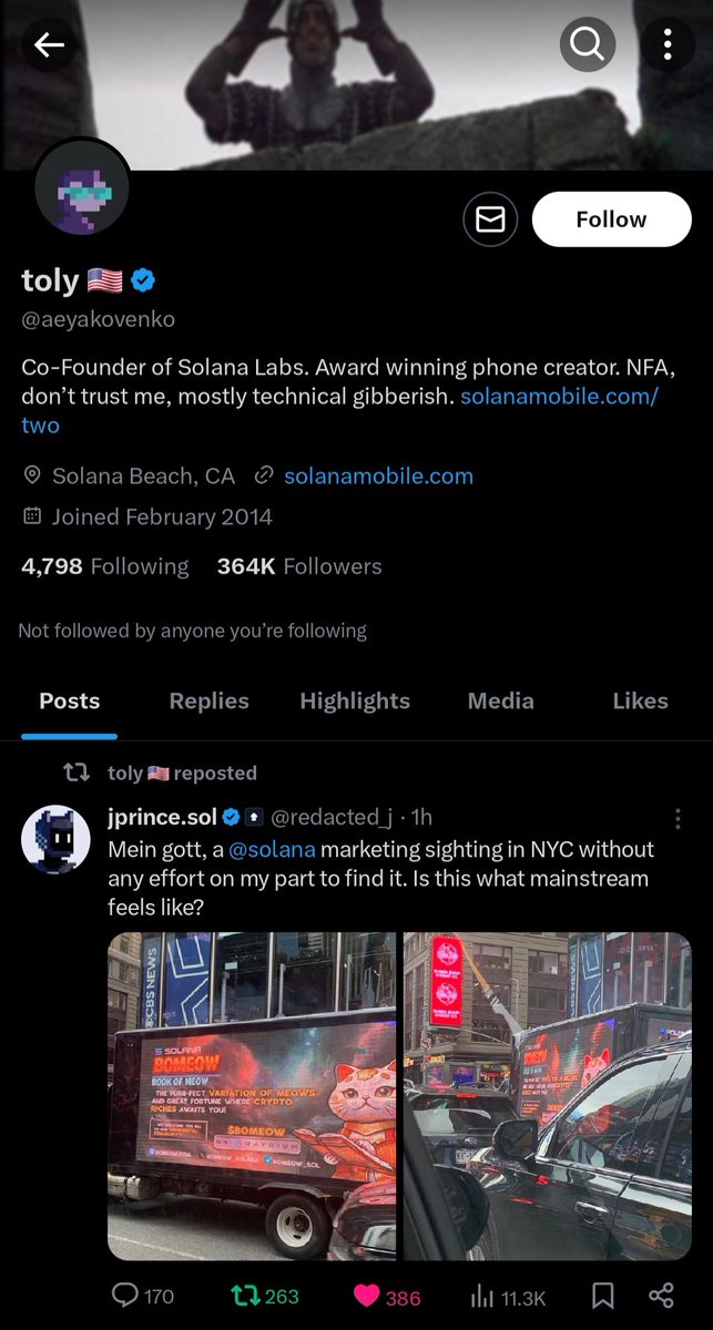 Ahh shoot,  <a href="/aeyakovenko/">toly 🇺🇸</a> just spilled the news 😂😂

The Solana Co-founder just reposted about $BOMEOW  😂😂

Let's go raid this tweet! 🌈🌈

x.com/redacted_j/sta…

$BOMEOW #BOMEOW #BTC #SOLANA