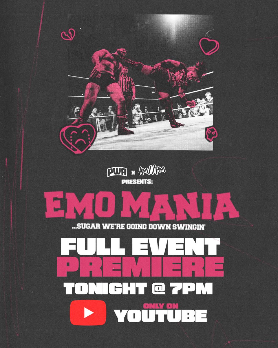 🚨 PWA x AM//PM EMOMANIA premieres TONIGHT at 7pm on Youtube for FREE 🚨 #PWAMania FEAT. @RobbieEagles_ & @njpw_Fujita Vs @prefectjimmy & @fullrapscallion ➕ a BREAK STUFF BATTLE ROYALE 💥 Subscribe NOW ▶️➡️ youtu.be/Ujy87BN2Wzk