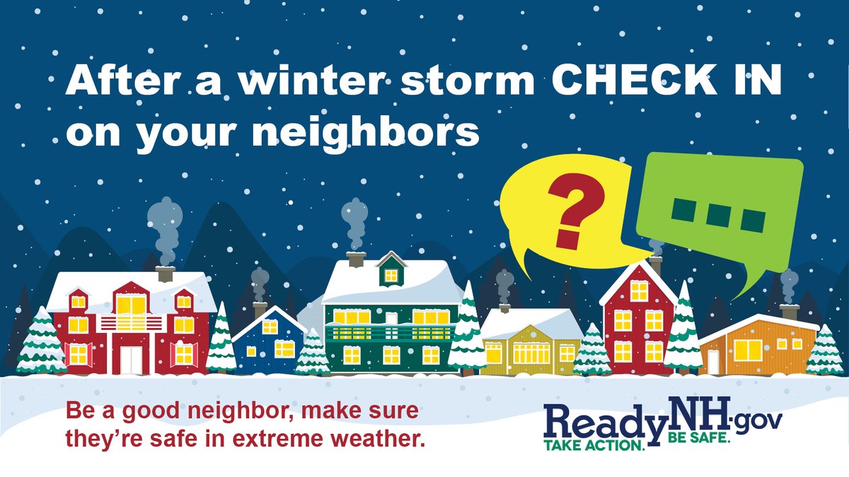 Check on friends, family and neighbors frequently, especially elderly and other vulnerable populations, to ensure their homes are adequately and safely heated. #ReadyNH #BeSafe #BePrepared #NHwx #WinterWeather