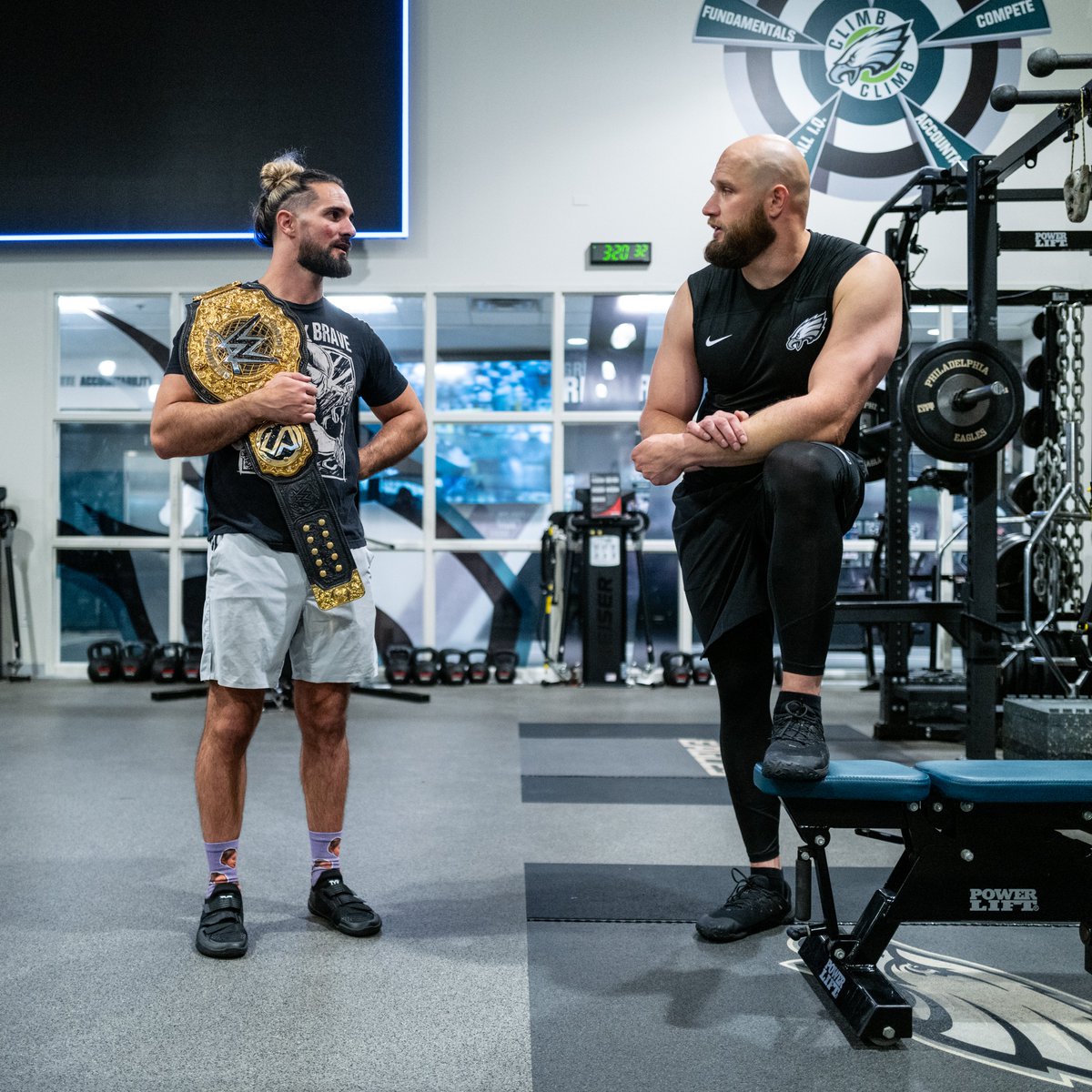 The weights are gonna need a break after this workout @WWERollins | @LaneJohnson65 | @WWE