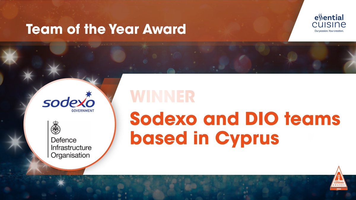 This year's Team of the Year Award sponsored by @essentialcuisin goes to Sodexo and DIO teams based in Cyprus - very well done to the whole team! #PSCAwards @SodexoUK_IRE @SodexoGroup