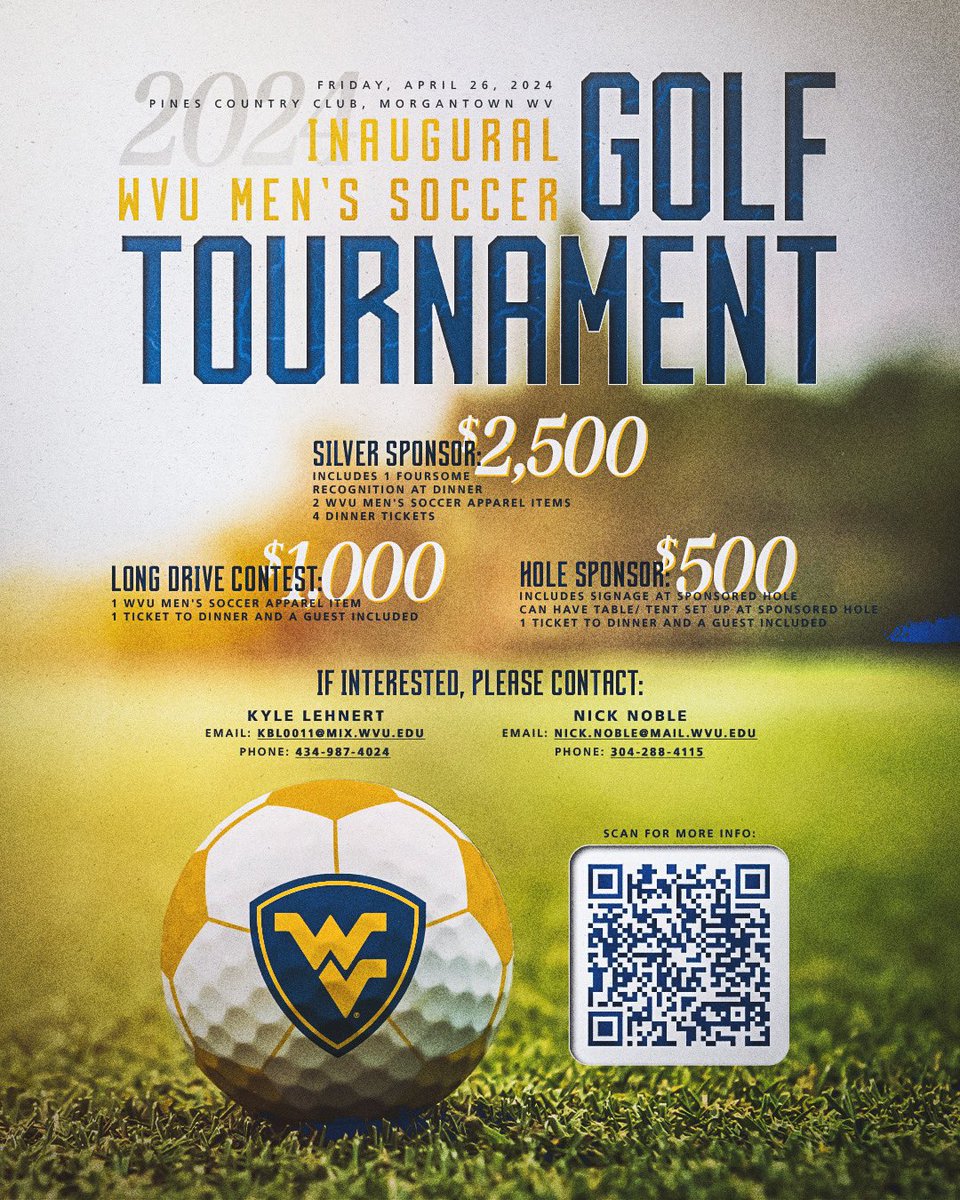 Still time to sign up to be a sponsor for our inaugural golf tournament on April 26! ⛳️ 🔗 bit.ly/3vGgF4A #HailWV