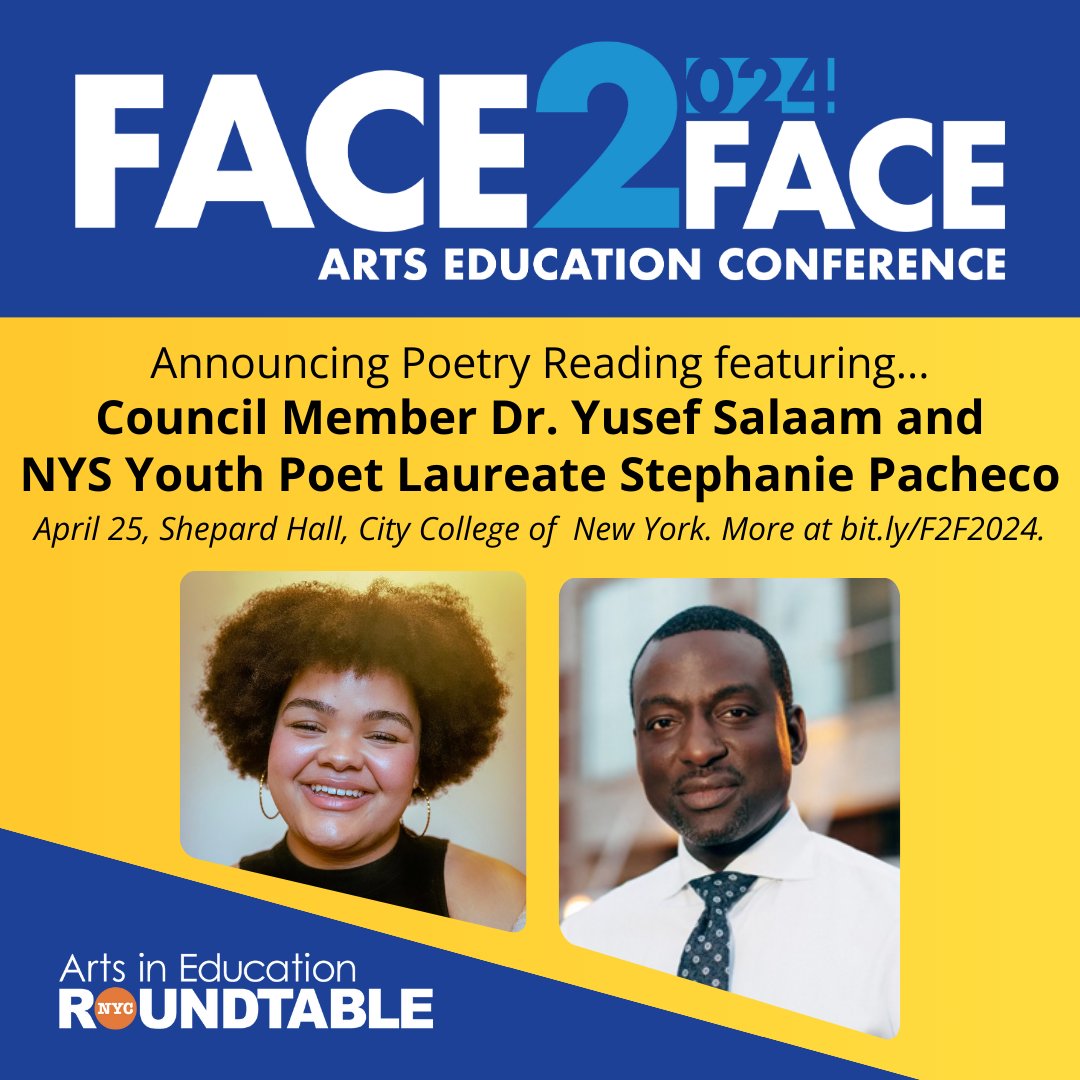 The Roundtable is thrilled to announce this closing plenary poetry reading featuring @NYCCouncil Member @Dr_YusefSalaam and NYC & NYS Youth Poet Laureate Stephanie Pacheco. Learn more at bit.ly/F2F2024.