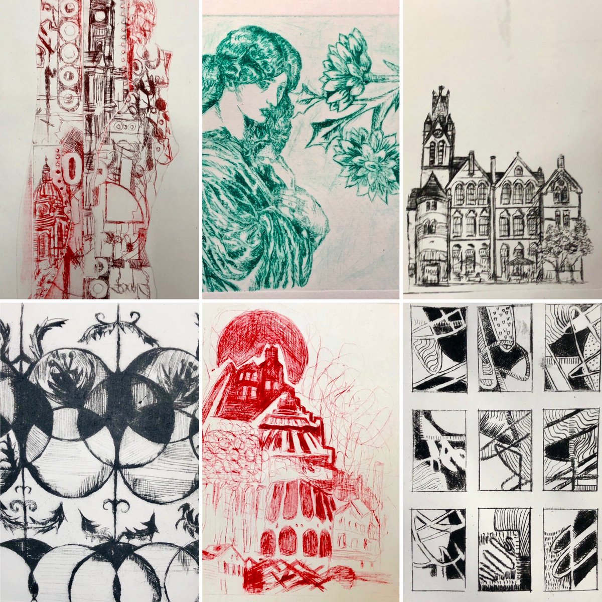 Some of the lovely work created today by The Teachers Sketchbook Circle in my Drypoint workshop @ikongallery Thank you for being such a lovely group to work with #printmaking #ikongallery #teachers