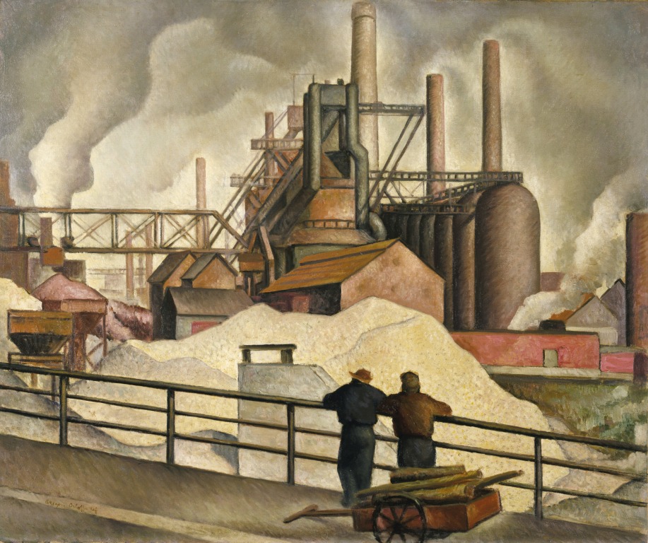 'Gravel Yards,' an oil painting by Gregory Orloff, created while he was in the New Deal's Public Works of Art Project, 1934. (Smithsonian) Orloff was born in Ukraine in 1890, worked as a book illustrator during much of his career, and died in Michigan in 1981. #painting #art