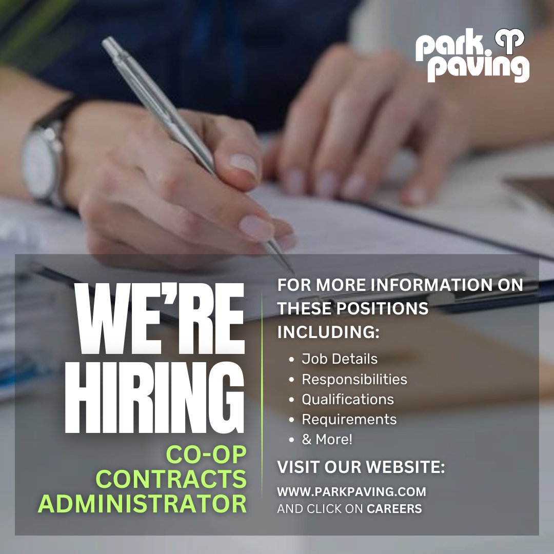 We are looking for a Co-op Contracts Administrator! For more information on this position and to apply, visit: apply.workable.com/park-paving-lt… #yeg #yegbusiness #yegconstruction #yeglocal #yegcommunity #alberta #edmonton #yegbuilders #construction #yegjobs #yeghiring #edmontonjobs