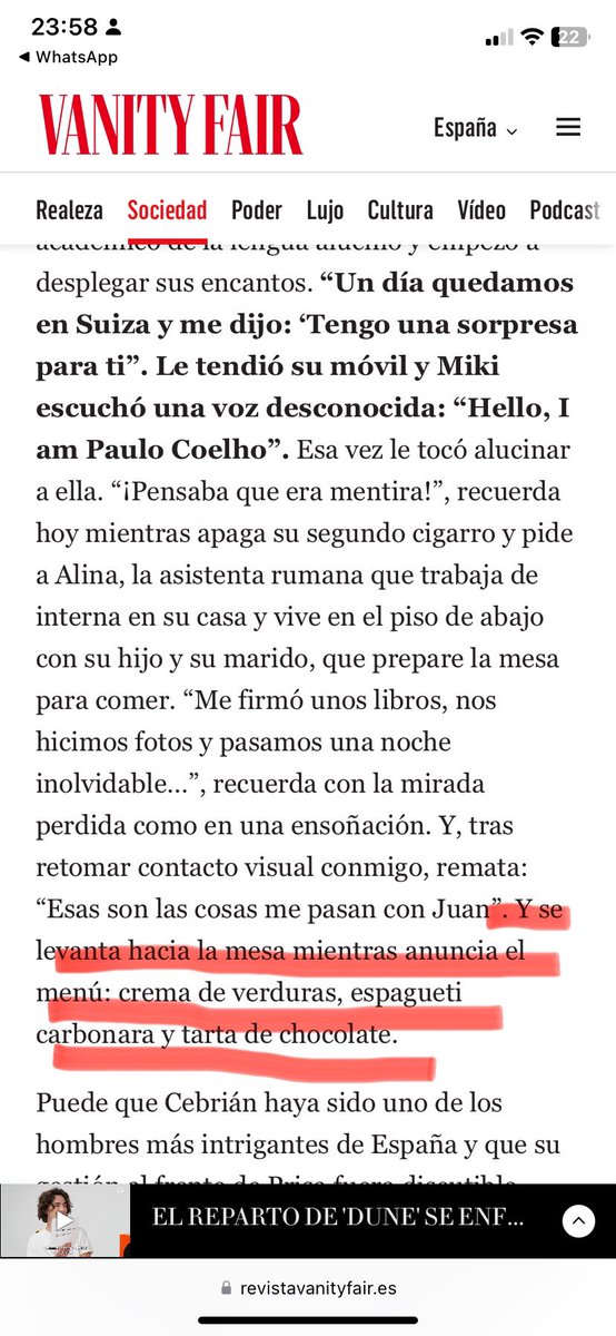 Hacía años que no me reía tanto. Qué maravilla de reportaje de Vanity Fair a la nueva esposa de ese “chico” llamado Juan Luis Cebrián