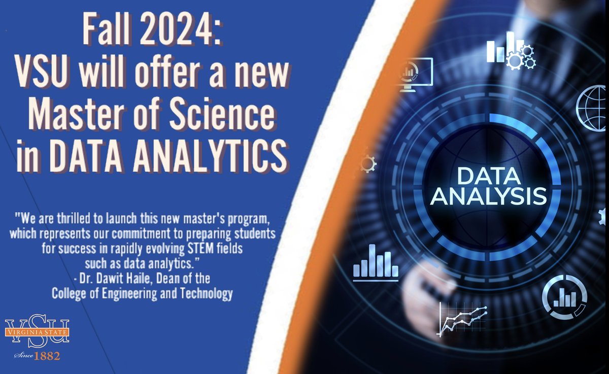 NEW DEGREE ALERT!!!
Master Of Science In Data Analytics!!!
Follow the link for details!
vsu.edu/news/2024/vsu-…
#GreaterAtVSU 
#GreaterHappensHere