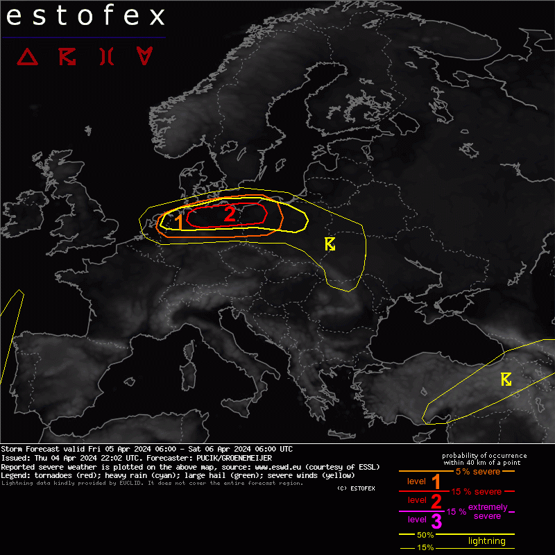 Due to the kinematically very impressive environment, a level 2 was issued across N Germany and NW Poland mainly for (strong) tornadoes and damaging wind gusts Read more here: estofex.org/cgi-bin/polygo…