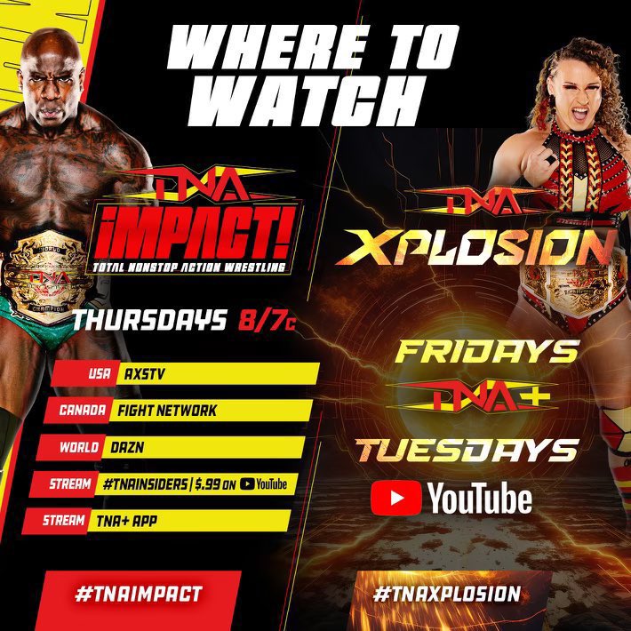 TONIGHT it’s #TNAiMPACT on @AXSTV at 8pm EST! • Nemeth v Shelley - A Generational Clash • Kazarian v Bey • We’ll hear from Hammerstone • The Rascalz are in action • Ash by Elegance v Xia Brookside • Ali v Rhino - Old School Rules Match #TNA #TNAWrestling #Rebellion