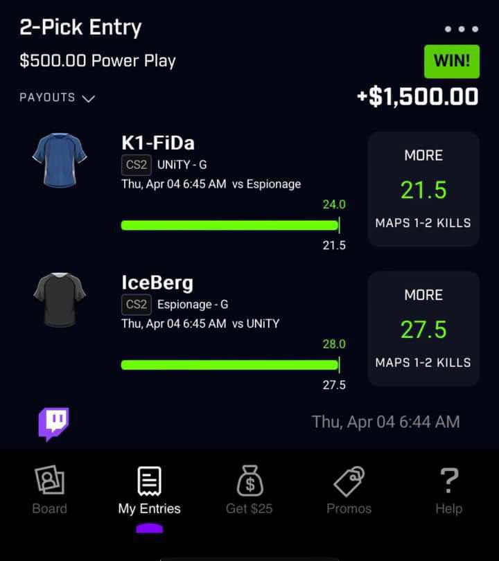 Enjoy. If no blowouts this hits 99% of time. Best 2 players on board rn. 

Gl if tailing $50 to follower who likes this when it cashes💰💰
👇
t.me/+t4OBn3EFgCo4O…

#stackpropz #cs2 #prizepicks