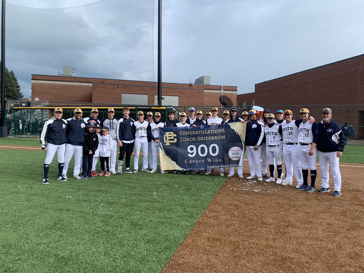 Congratulations to Grosse Pointe South boys varsity baseball, Coach Dan Griesbaum Sr., who just won his 900th career game against St. Clare High School today in an 11-1 victory. Tradition never graduates!