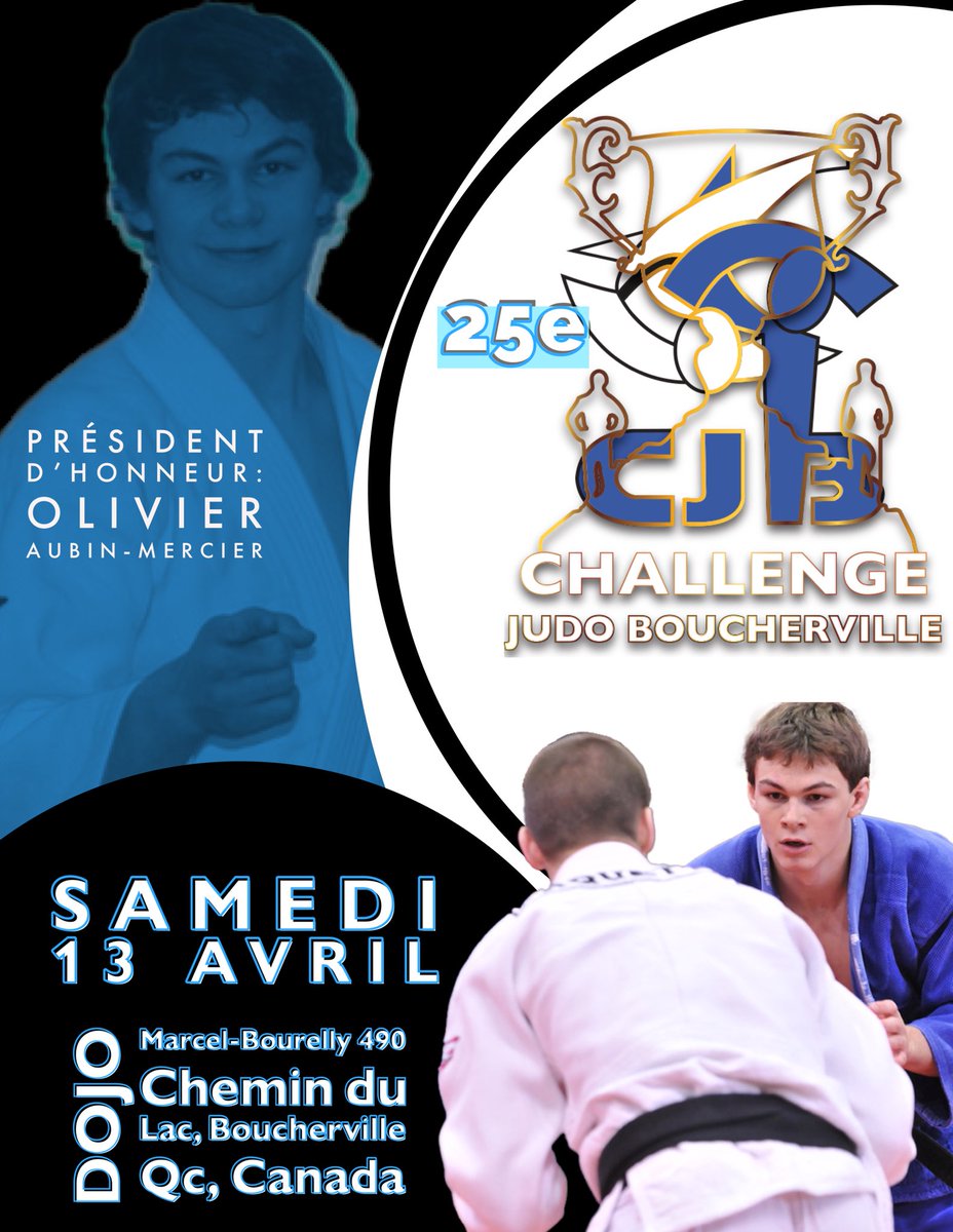 Club de Judo Boucherville (@bouchervillej) on Twitter photo Chaque année, le Challenge reprend vie avec une nouvelle personnalité à la présidence d'honneur.
Voici en exclusivité la page couverture du programme de la journée qui vous sera possible de consulter le jour du Challenge!
😀
<a href="/oliaubin/">NOT Olivier Aubin-Mercier</a>
#judoboucherville #judo #sport Chaque année, le Challenge reprend vie avec une nouvelle personnalité à la présidence d'honneur.
Voici en exclusivité la page couverture du programme de la journée qui vous sera possible de consulter le jour du Challenge!
😀
<a href="/oliaubin/">NOT Olivier Aubin-Mercier</a>
#judoboucherville #judo #sport