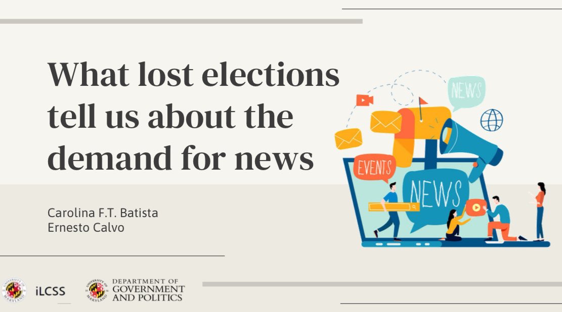 Carolina Batista (@carolina_ftb) on Twitter photo Today at #MPSA2024 , I presented “What Lost Elections Tell Us About the Demand for News,” a project co-authored with <a href="/ecalvo68/">Ernesto Calvo 💚</a>, analyzing how electoral outcomes affected demand for news on the 2022 Brazilian elections. Grateful for the great comments and questions from the panel! Today at #MPSA2024 , I presented “What Lost Elections Tell Us About the Demand for News,” a project co-authored with <a href="/ecalvo68/">Ernesto Calvo 💚</a>, analyzing how electoral outcomes affected demand for news on the 2022 Brazilian elections. Grateful for the great comments and questions from the panel!