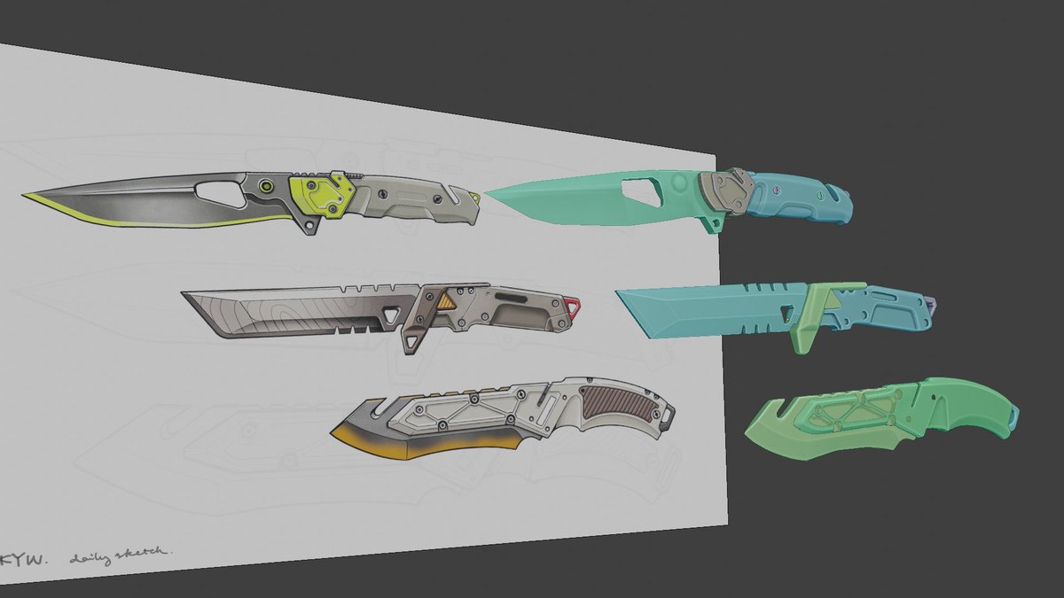 Rusty_Arts's tweet photo. Been a wee while since i last posted any work of my own here but had seen these great concept posted by @Vertrucio, made by KaminskyW and had a blast with some spare few hours 2 night just unwinding with some music and to scratch that 3d poly pushing itch blocking out some weps. https://t.co/YFNsVuaiLE