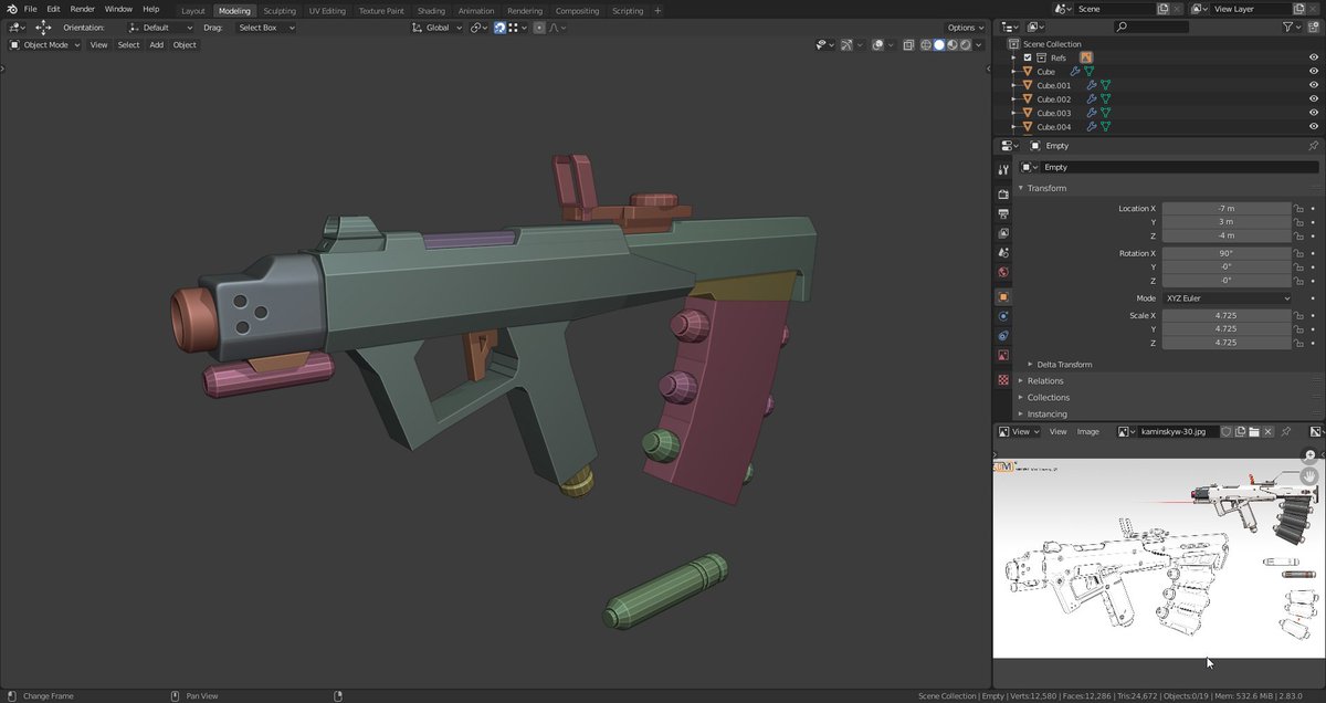 Rusty_Arts's tweet photo. Been a wee while since i last posted any work of my own here but had seen these great concept posted by @Vertrucio, made by KaminskyW and had a blast with some spare few hours 2 night just unwinding with some music and to scratch that 3d poly pushing itch blocking out some weps. https://t.co/YFNsVuaiLE