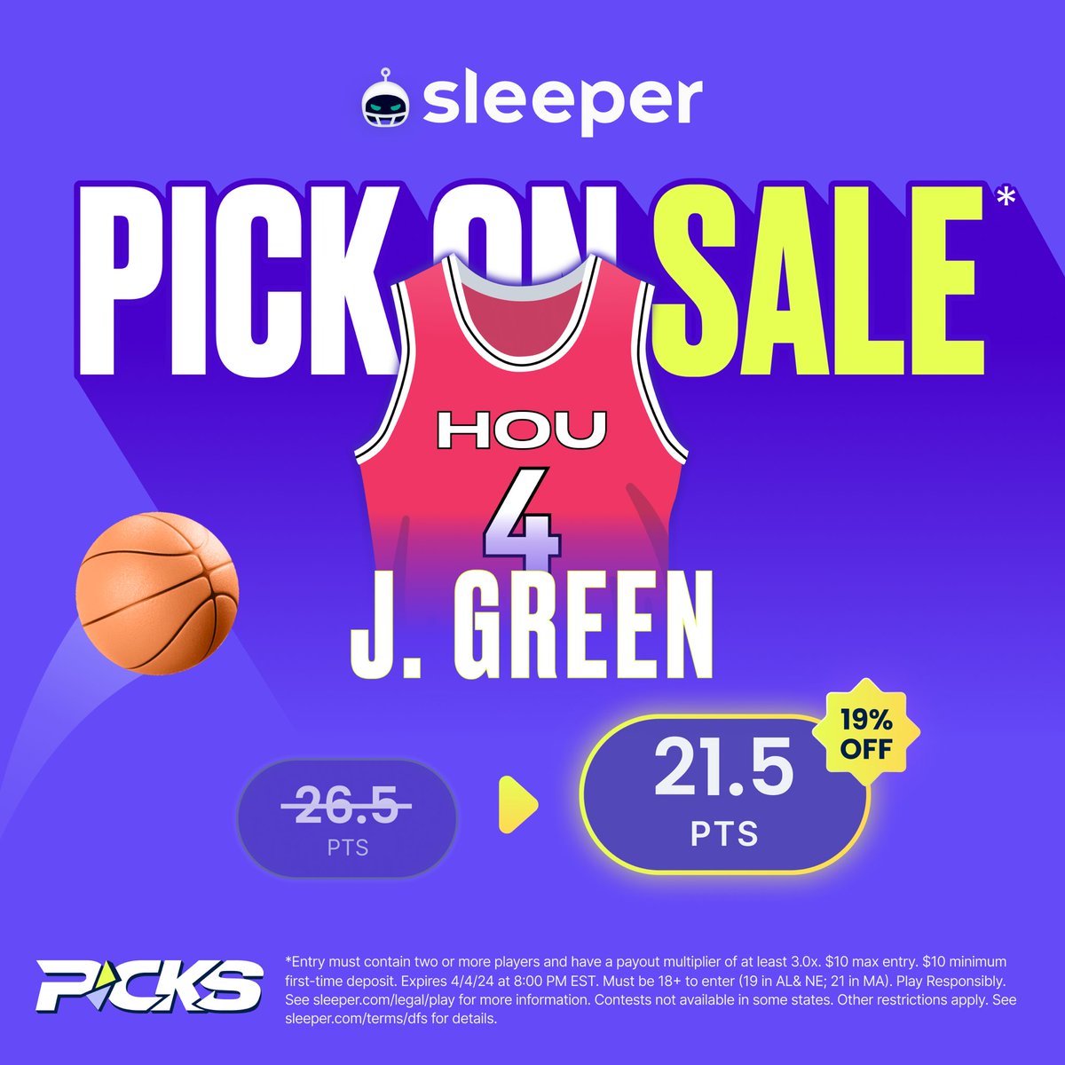 AlexCaruso's tweet photo. Jalen Green HUGE DISCOUNT Parlay

$10 ➡️ win $170 

There’s also TWO PROMOS you get if you’re a New User on Sleeper

Steph Curry Over 0.5 Points
Nikola Jokic Over 0.5 Points

You can unlock them BOTH using⬇️

Code CARUSO for up to $500 Deposit Match https://t.co/uTpxKI07Fe https://t.co/H72eGFE4ze