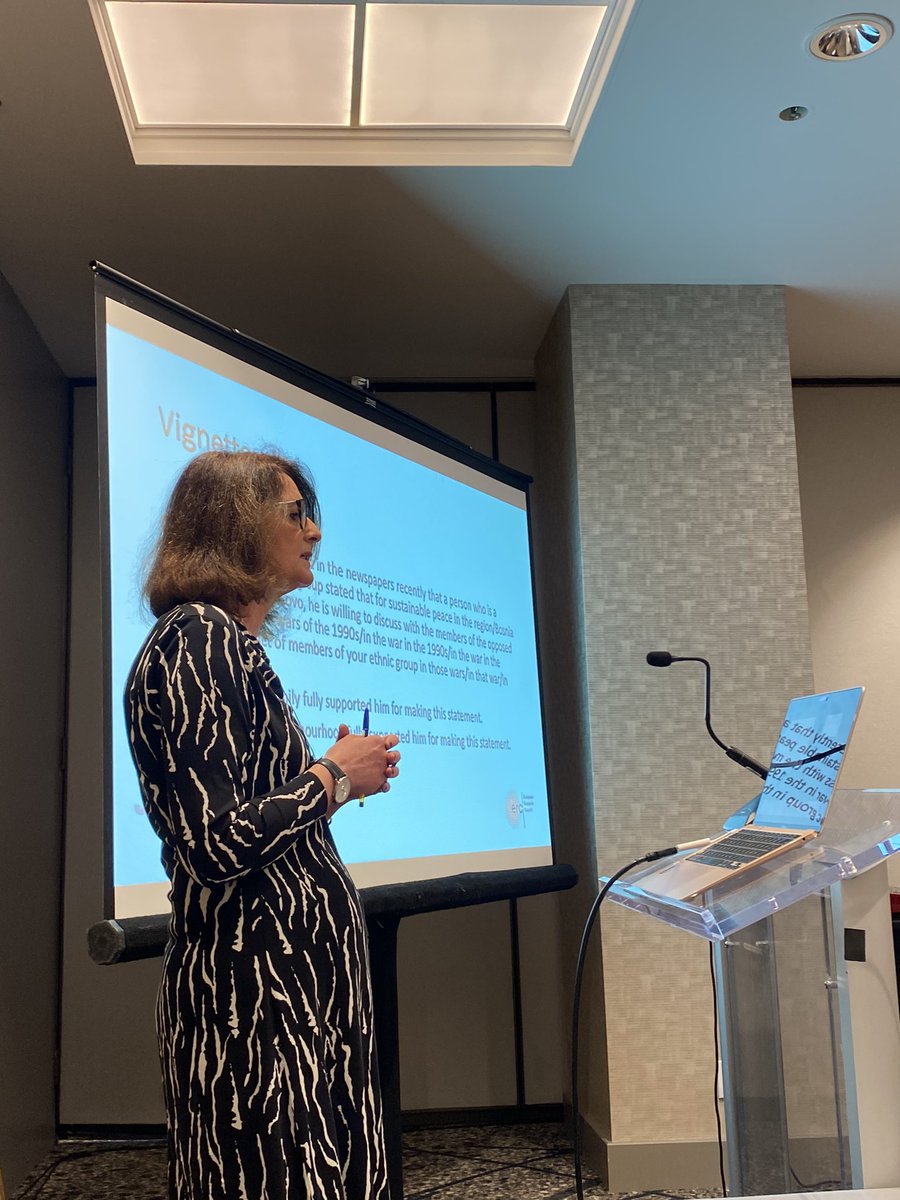 sanja_vico's tweet photo. Prof @DenisaKost presenting our #JUSTINT @ERC_Research @LSEEI research w/ @TSinmazdemir - a survey experiment of “The Cost of Being a Traitor: Can Family and Neighbours Help Individuals
Address In-group Responsibility for Mass Atrocity in the Balkans?” @isanet #ISA2024 https://t.co/ojqc6plWi6