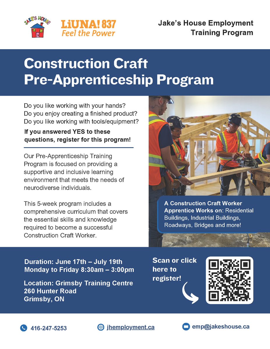 @Jakes_House has partnered with @Local837 to offer a specialized NO COST 5-week Construction Craft Worker Pre-Apprenticeship Training Program. There will be an open house April 24 for all interested applicants who identify themselves as having a disability.