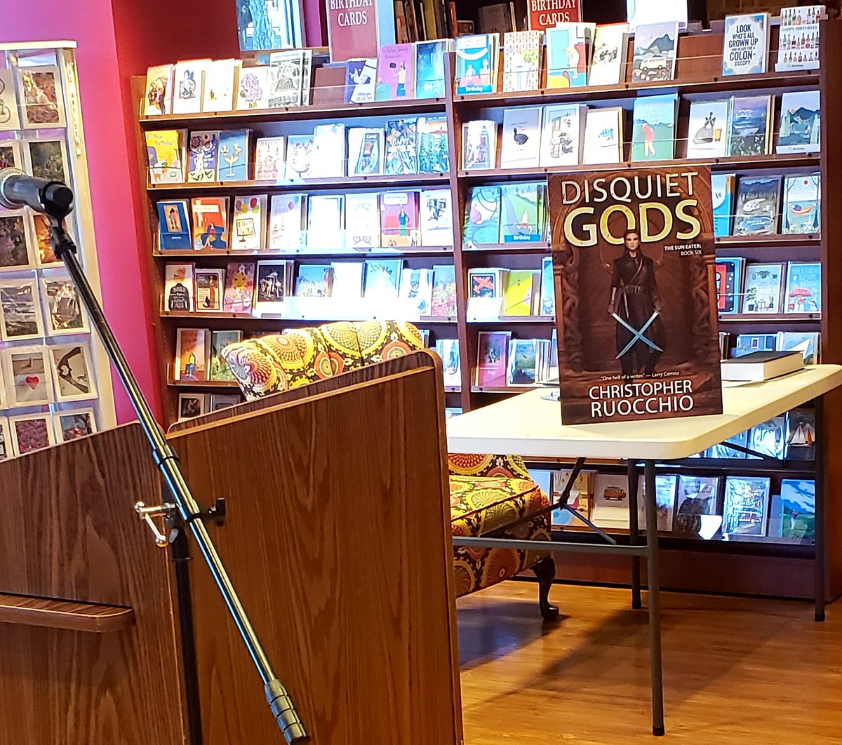 30 minutes and counting until Christopher Ruocchio's signing at @quailridgebooks in Raleigh! Time for some 'DISQUIET GODS' and #suneater @BaenBooks