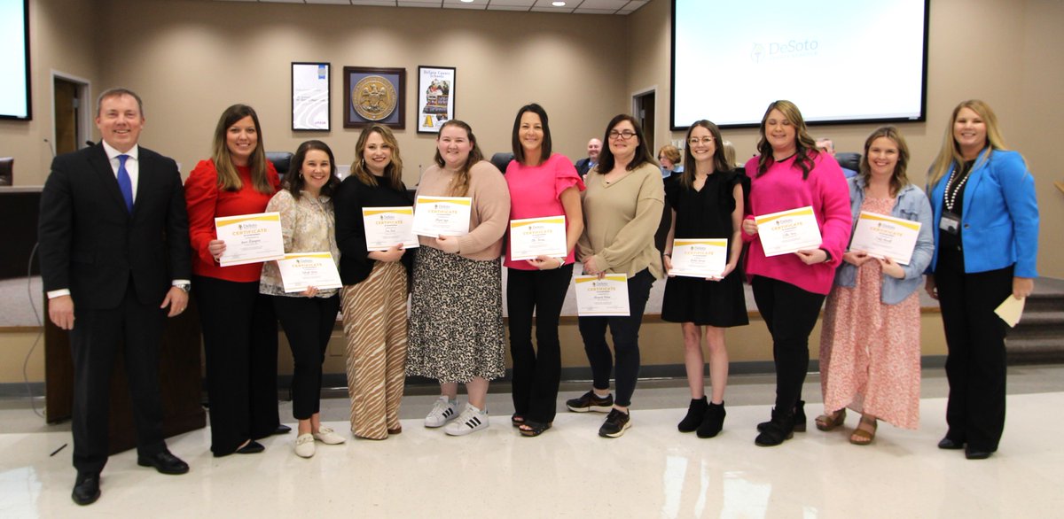 Supt. Uselton &amp; Middle School Ed. CAO Jennifer Stripling recognized the 2023-2024 Teacher Leaders at the 4/4/2024 school bd mtg.
Margaret Palmer
Erin Hart
Laura Rosengren
Abigail Legge
Kaleigh Davis
Courtney Parrish
Emily Murrell
Rachel Barnes
Callie Terry
Allie Thomas
#TeamDCS