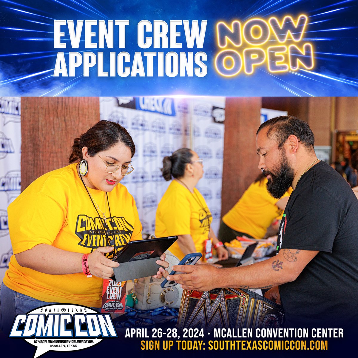 Apply to be a part of our Event Crew now at southtexascomiccon.com/event-crew 🌟 Limited positions available.

#southtexascomiccon #mcallen #mcallenconventioncenter #stxcc #stxcomiccon #stxcc2024 #rgv #eventcrew