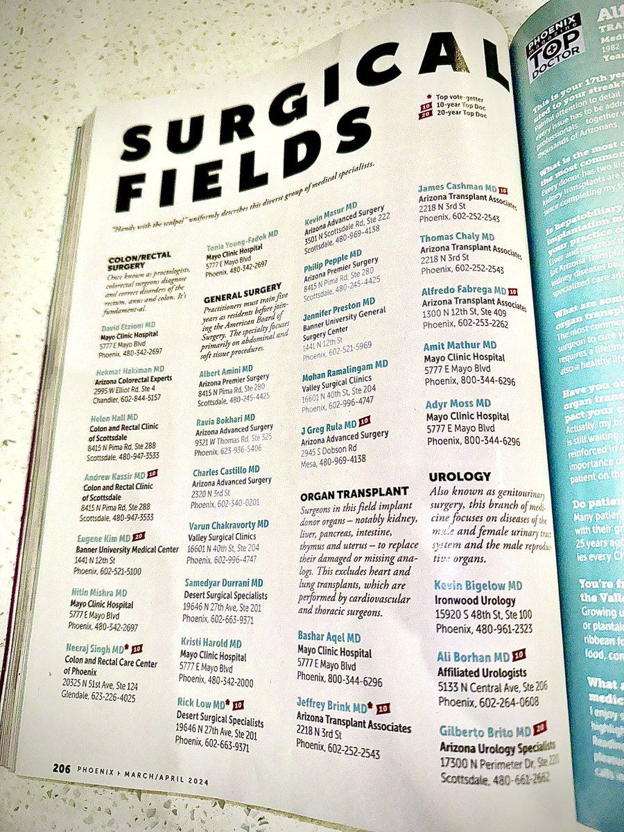 Amit K. Mathur, MD MS FACS (@mathuramitk) on Twitter photo A little late picking up my <a href="/phoenixmagazine/">PHOENIX magazine</a> copy - been busy operating!
Delighted to be named a PHOENIX Top Doc once again for Organ Transplant.
However, it’s a collective team effort all the way <a href="/MayoClinic/">Mayo Clinic</a> - the true difference for our patients, not any one person. A little late picking up my <a href="/phoenixmagazine/">PHOENIX magazine</a> copy - been busy operating!
Delighted to be named a PHOENIX Top Doc once again for Organ Transplant.
However, it’s a collective team effort all the way <a href="/MayoClinic/">Mayo Clinic</a> - the true difference for our patients, not any one person.