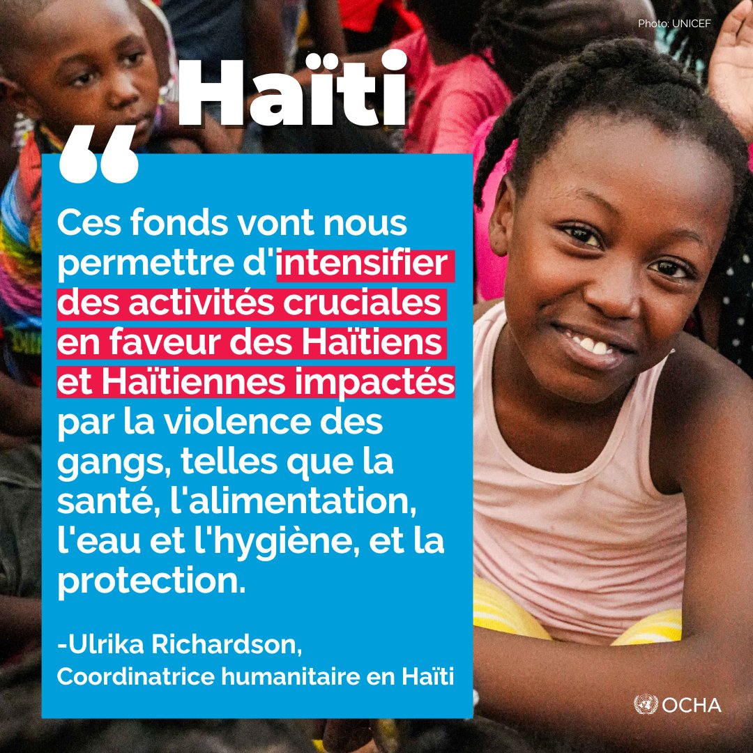 Le Fonds central d'intervention d'urgence (@UNCERF) vient d'allouer US$12 millions pour la réponse humanitaire en Haïti alors que le pays traverse une des pires crises de son histoire récente.