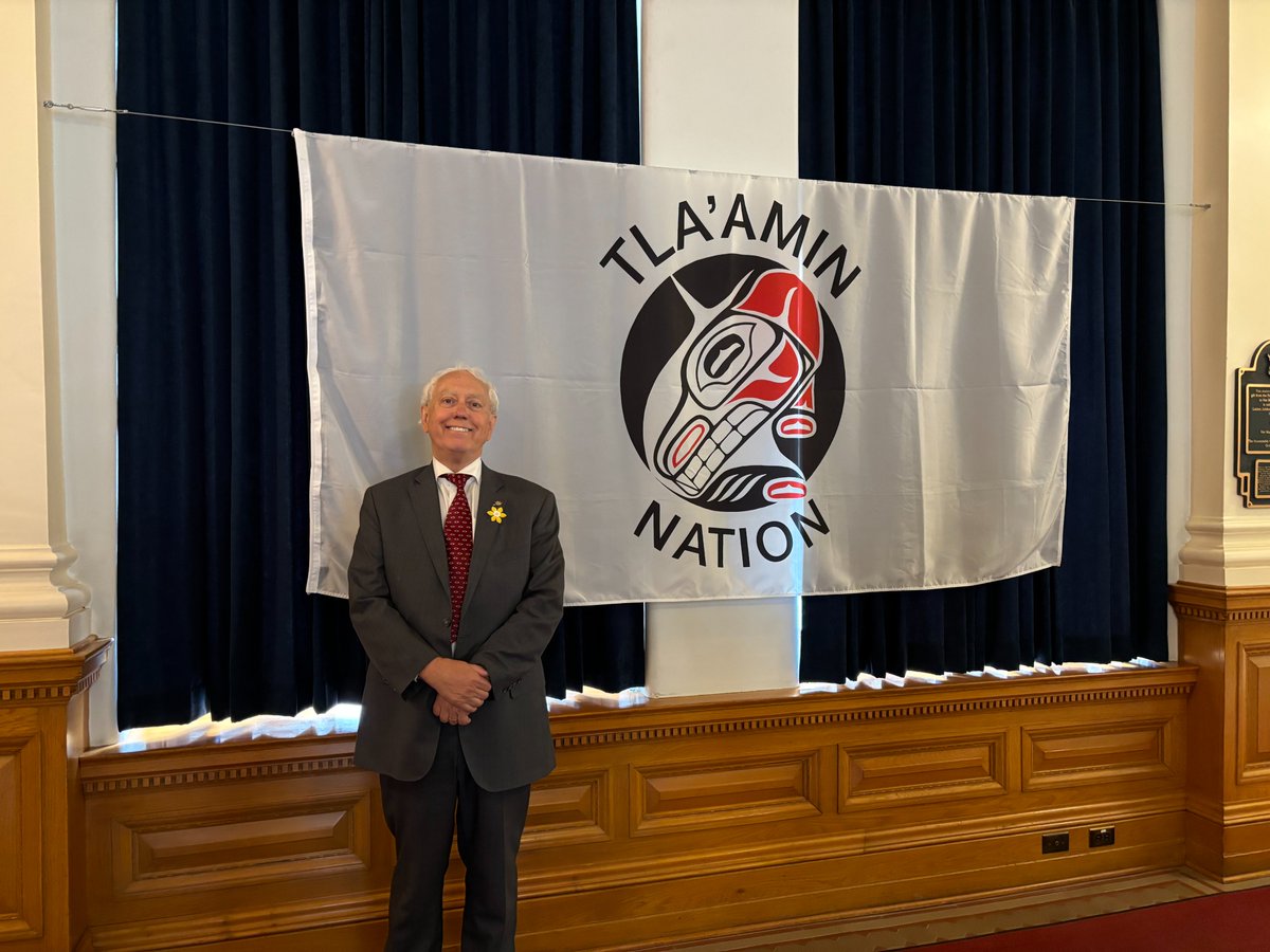 8 yrs ago, Tla’amin Nation, BC & Canada marked a momentous day—the effective date of the Tla’amin Treaty. We’ve seen wonderful progress towards shared goals as we work collaboratively together. Honoured to see their flag displayed at @BCLegislature today! @GCIndigenous @BCTreaty