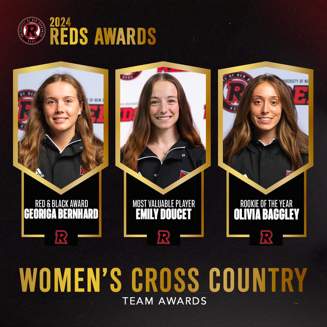 Your 2024 Women’s Cross-Country Team Awards

Rookie of the Year - Olivia Baggley
Red &amp; Black Award - Georgia Bernhard
Team MVP - Emily Doucet
 
#goredsgo