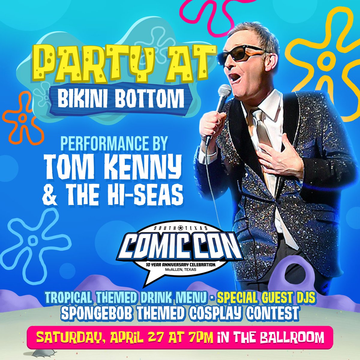 Get ready to Party at Bikini Bottom! Join us at our after party on Saturday night with Special Guests - Tom Kenny and the Hi-Seas, a tropical cocktail menu, a Spongebob themed cosplay contest and an ocean of fun! 🏖️🎤

#rgv #stxcc #stxcc2024 #mcallen #SpongeBobSquarePants
