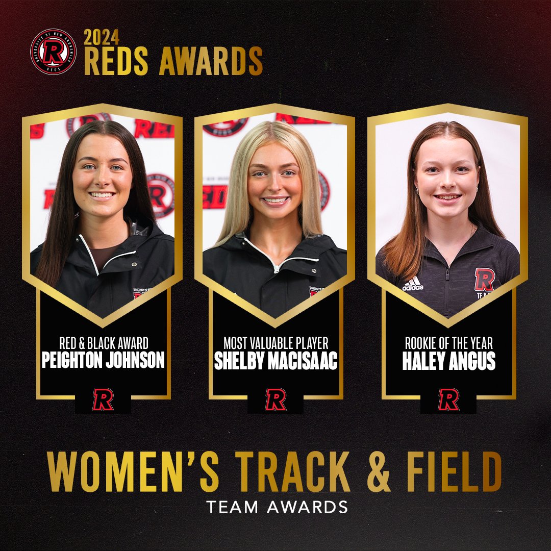 Your 2024 Women’s Track and Field Team Awards

Rookie of the Year - Haley Angus
Red &amp; Black Award - Peighton Johnson
Team MVP - Shelby MacIsaac
 
#goredsgo