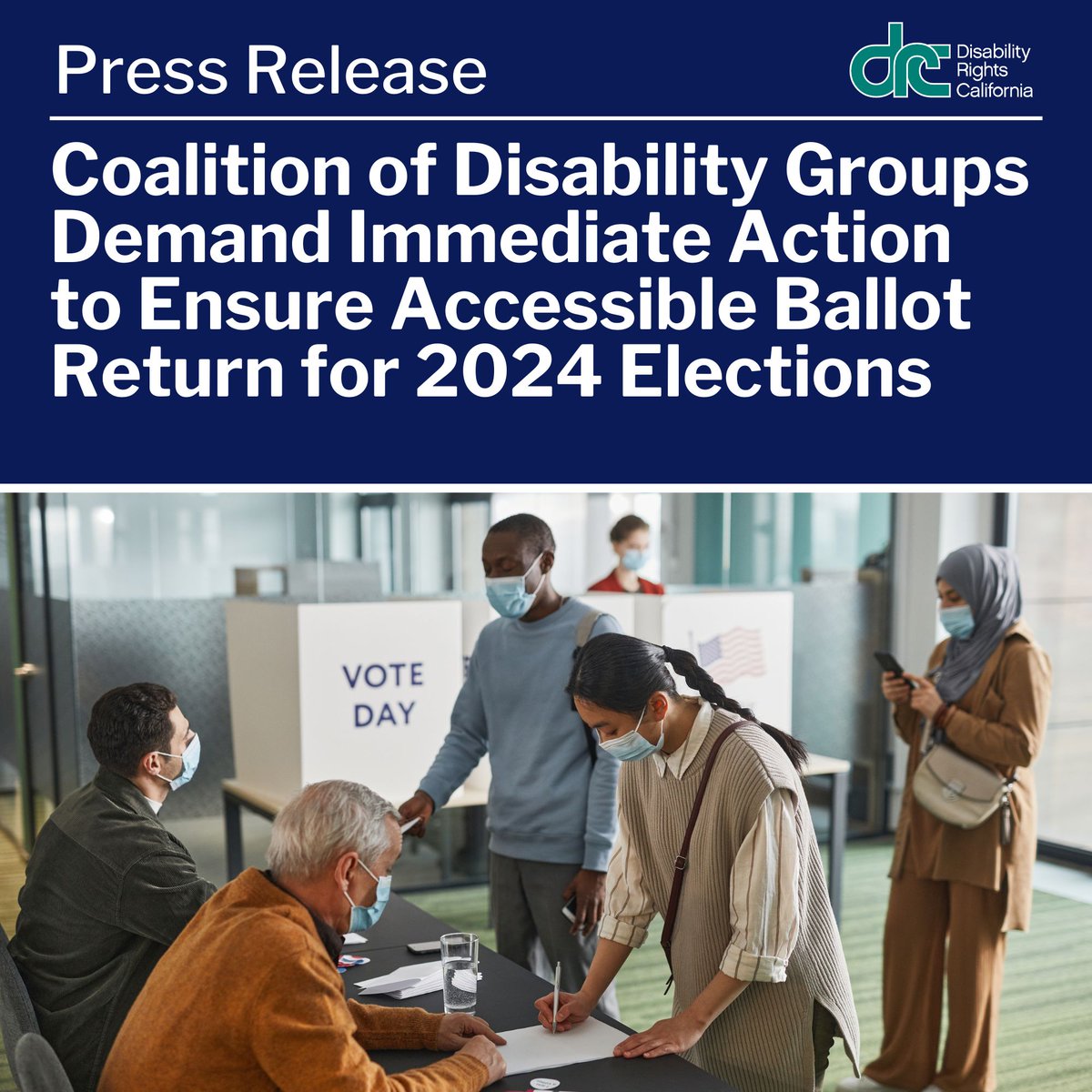 Today, a coalition of disability rights groups filed a motion for a preliminary injunction requiring the California Secretary of State (SOS) to implement accessible electronic mechanisms for voters with print disabilities to return their vote-by-mail ballots privately and