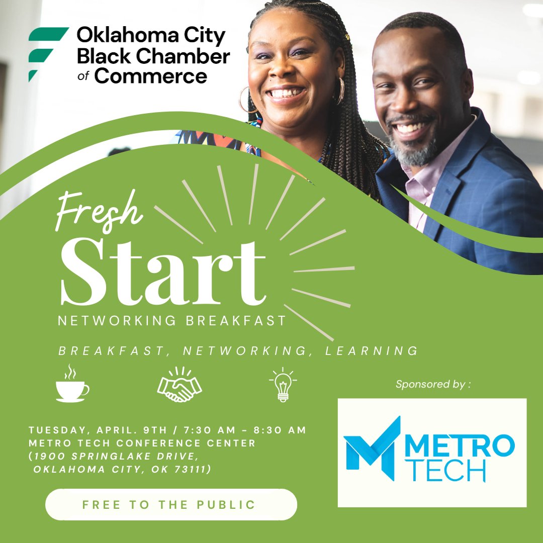 Join us next Tuesday morning for networking, coffee and an informational on the numerous many offerings @MetroTechOKC has for entrepreneurs and workforce development in OKC! Fresh Start will be Tuesday, April 9th a from 7:30 am to 8:30 am at the Metro Tech Conference Center.