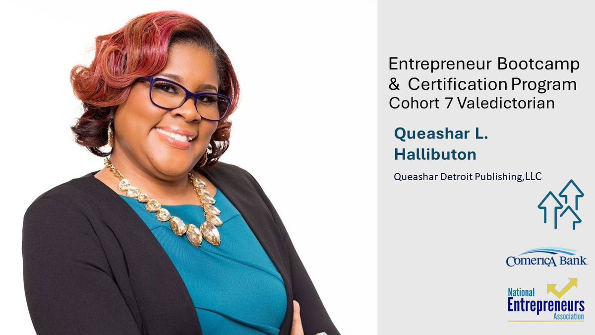 NationalEntrep1's tweet photo. Congratulations to Cohort 7 Valedictorian Queashar Halliburton, Founder of Queashar Detroit Publishing! She will receive a brand new Dell Laptop Computer. Stay tuned for her interview coming soon! https://t.co/Y1wITjjNMx