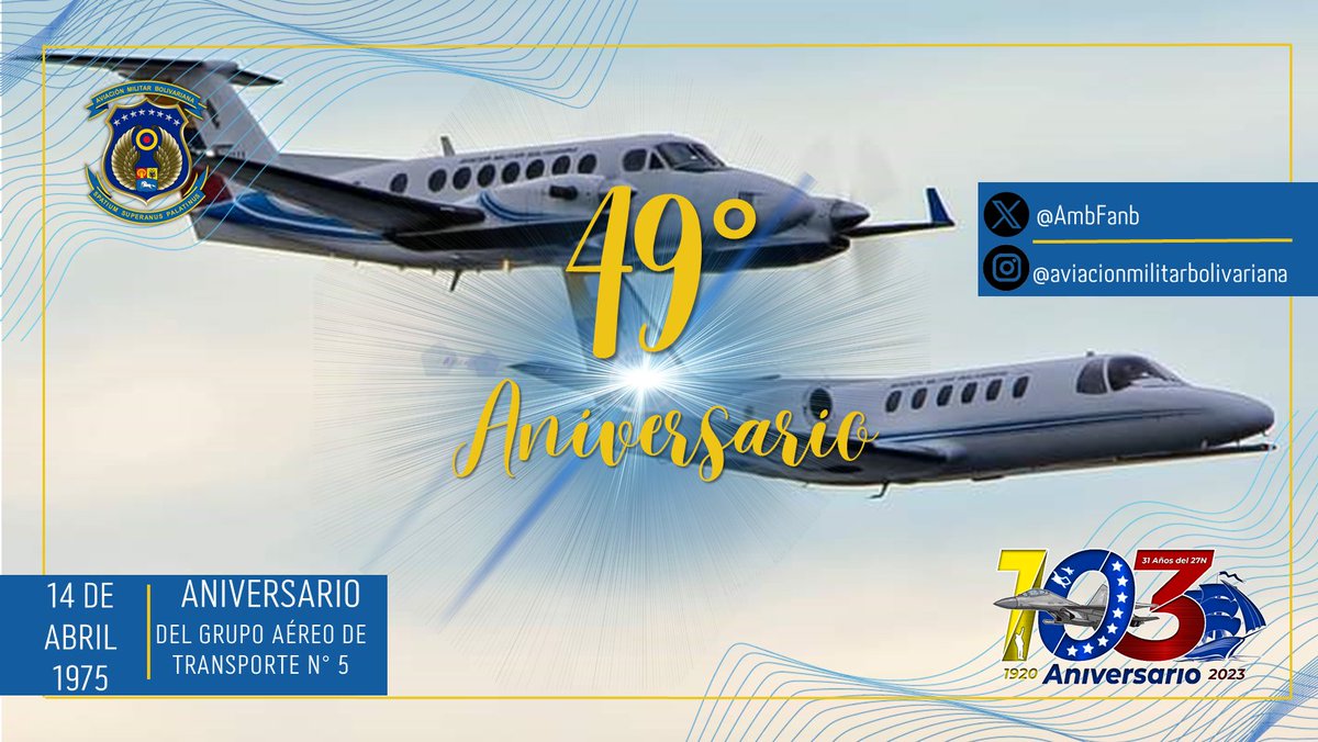 🗓 #Efeméride| Hoy #14Abr nuestras damas y caballeros del Grupo Aéreo de Transporte N°5, @AmbGat5, están de aniversario. Celebramos juntos sus 49 años de compromiso ininterrumpidos al servicio de la Patria.
COMPITIENDO POR LA EXCELENCIA
¡Felicitaciones!